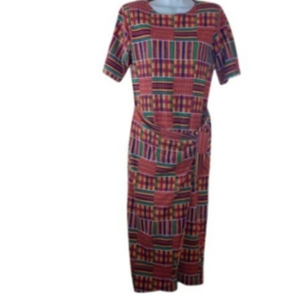 VTG California Gold Rush Womens Sarong Wrap Midi Dress Orange Combo Patchwork S